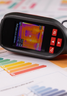 Caméra thermique affichant une image thermographique sur un rapport énergétique