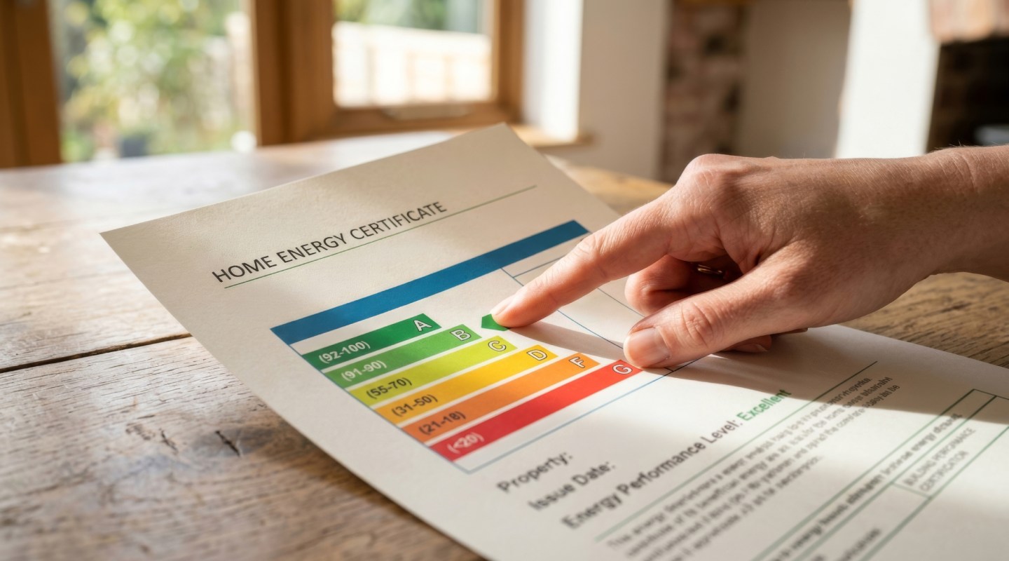 Main pointant un certificat de performance énergétique classé B